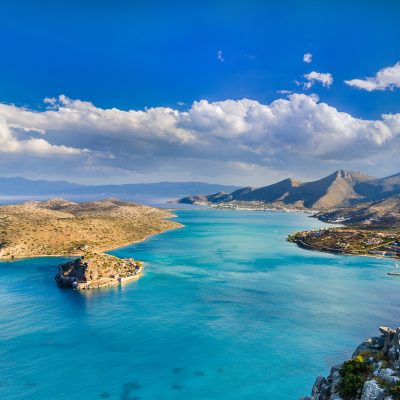 Panoramic view of Spinalonga and the gulf of Elounda